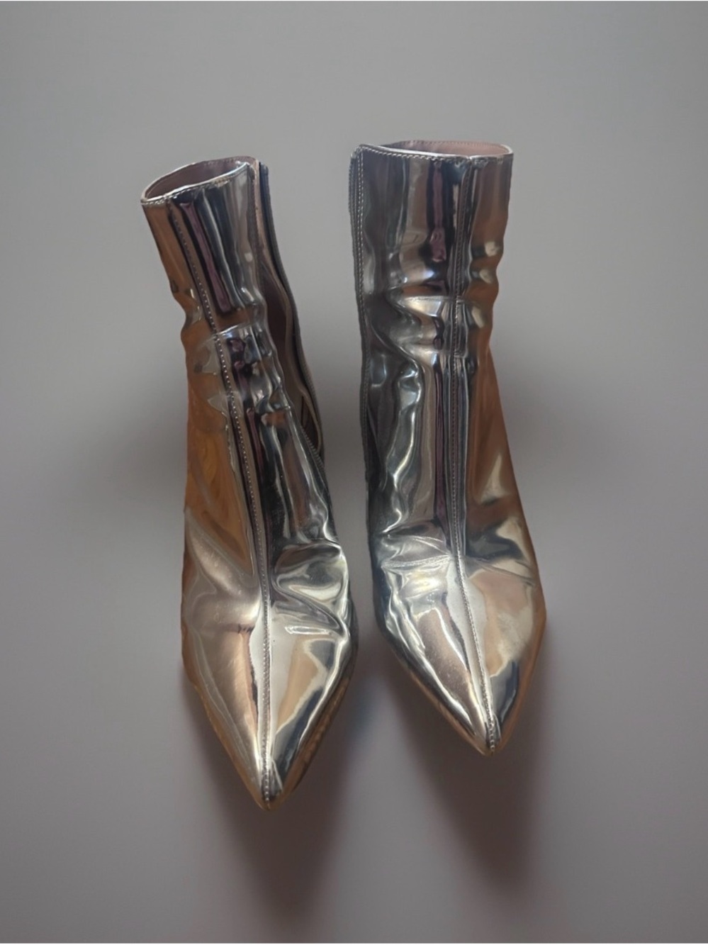 Betsey Johnson Silver Kassie Ankle Boots Stacked Sparkle Heel Zip Up Sz 9 - Picture 2 of 7
